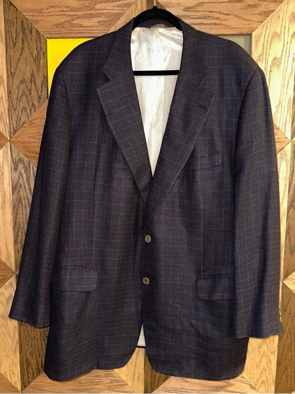 Vintage 80s Paul Stuart Blazer Men’s Silk Wool Blend Navy Check Sport Coat 50LT